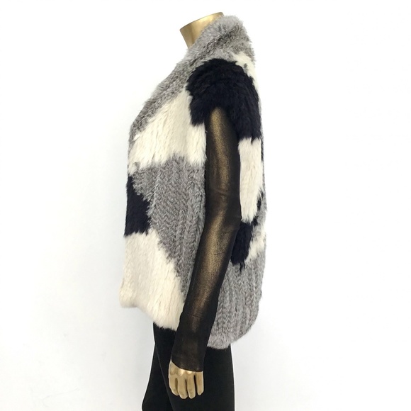 VINCE 100% REAL RABBIT FUR COLORBLOCK VEST SZ M/L - Picture 2 of 7